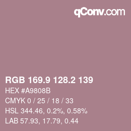 カラーコード: RGB 169.9 128.2 139 | qconv.com