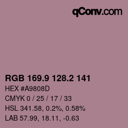 カラーコード: RGB 169.9 128.2 141 | qconv.com