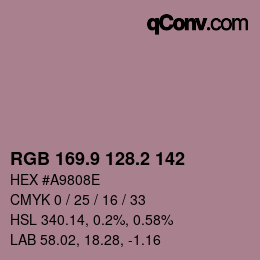 カラーコード: RGB 169.9 128.2 142 | qconv.com