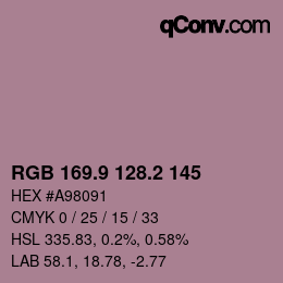 カラーコード: RGB 169.9 128.2 145 | qconv.com