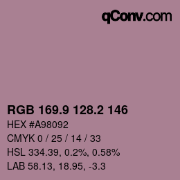 カラーコード: RGB 169.9 128.2 146 | qconv.com