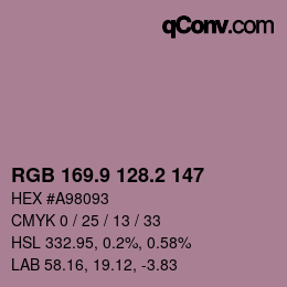 カラーコード: RGB 169.9 128.2 147 | qconv.com