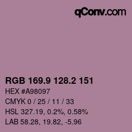 カラーコード: RGB 169.9 128.2 151 | qconv.com