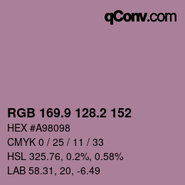 カラーコード: RGB 169.9 128.2 152 | qconv.com