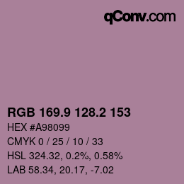 カラーコード: RGB 169.9 128.2 153 | qconv.com