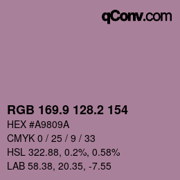 カラーコード: RGB 169.9 128.2 154 | qconv.com