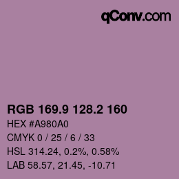 Color code: RGB 169.9 128.2 160 | qconv.com