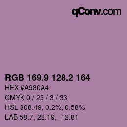 Color code: RGB 169.9 128.2 164 | qconv.com