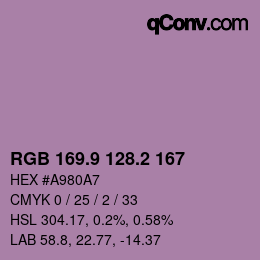 カラーコード: RGB 169.9 128.2 167 | qconv.com