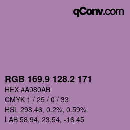 カラーコード: RGB 169.9 128.2 171 | qconv.com