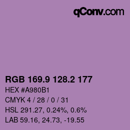 カラーコード: RGB 169.9 128.2 177 | qconv.com