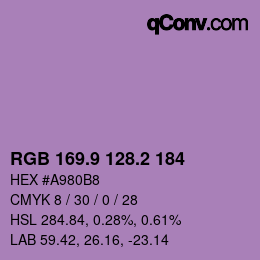 カラーコード: RGB 169.9 128.2 184 | qconv.com