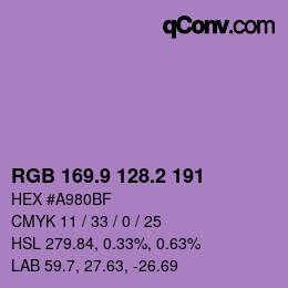 カラーコード: RGB 169.9 128.2 191 | qconv.com