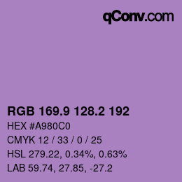 カラーコード: RGB 169.9 128.2 192 | qconv.com