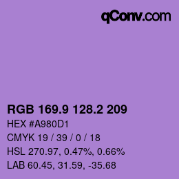 カラーコード: RGB 169.9 128.2 209 | qconv.com