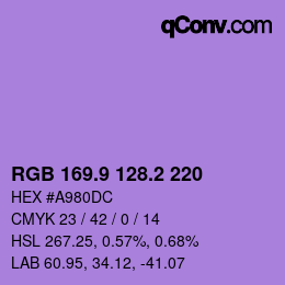 カラーコード: RGB 169.9 128.2 220 | qconv.com