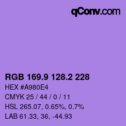 カラーコード: RGB 169.9 128.2 228 | qconv.com