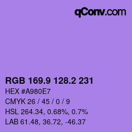 カラーコード: RGB 169.9 128.2 231 | qconv.com