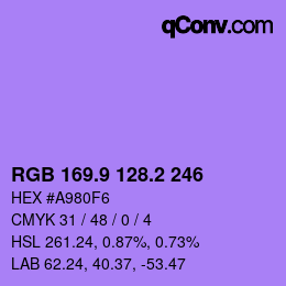 カラーコード: RGB 169.9 128.2 246 | qconv.com