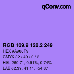 カラーコード: RGB 169.9 128.2 249 | qconv.com