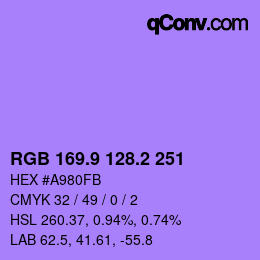 カラーコード: RGB 169.9 128.2 251 | qconv.com