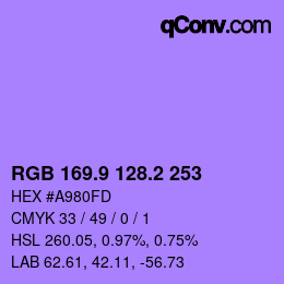 カラーコード: RGB 169.9 128.2 253 | qconv.com