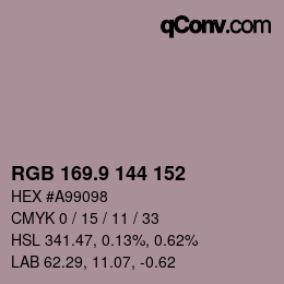 カラーコード: RGB 169.9 144 152 | qconv.com