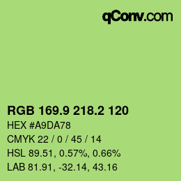 カラーコード: RGB 169.9 218.2 120 | qconv.com