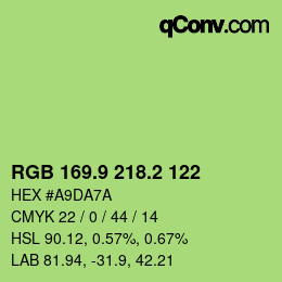 カラーコード: RGB 169.9 218.2 122 | qconv.com