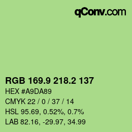カラーコード: RGB 169.9 218.2 137 | qconv.com