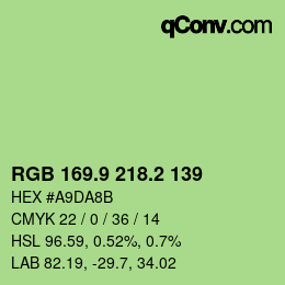 カラーコード: RGB 169.9 218.2 139 | qconv.com