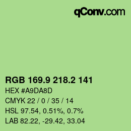 カラーコード: RGB 169.9 218.2 141 | qconv.com