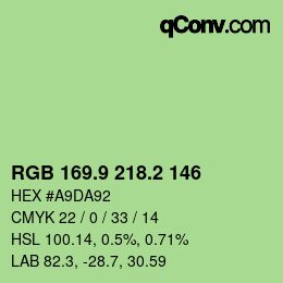 カラーコード: RGB 169.9 218.2 146 | qconv.com