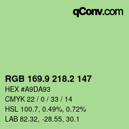 カラーコード: RGB 169.9 218.2 147 | qconv.com