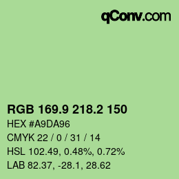 カラーコード: RGB 169.9 218.2 150 | qconv.com