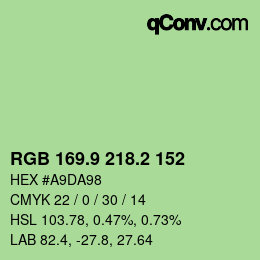 カラーコード: RGB 169.9 218.2 152 | qconv.com