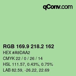 カラーコード: RGB 169.9 218.2 162 | qconv.com