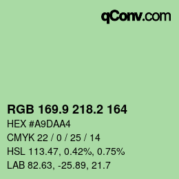 カラーコード: RGB 169.9 218.2 164 | qconv.com