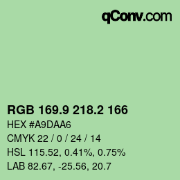 カラーコード: RGB 169.9 218.2 166 | qconv.com