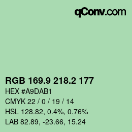 カラーコード: RGB 169.9 218.2 177 | qconv.com