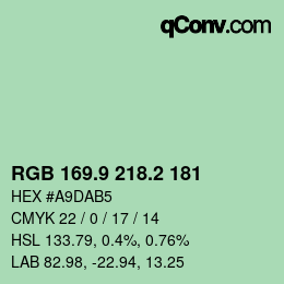 Color code: RGB 169.9 218.2 181 | qconv.com