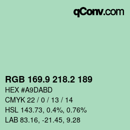 カラーコード: RGB 169.9 218.2 189 | qconv.com