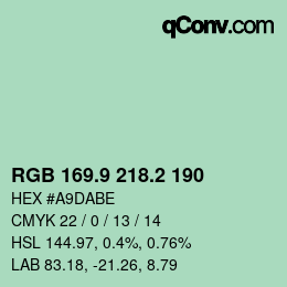 カラーコード: RGB 169.9 218.2 190 | qconv.com