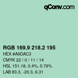 カラーコード: RGB 169.9 218.2 195 | qconv.com