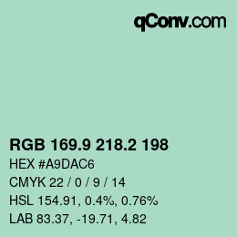 カラーコード: RGB 169.9 218.2 198 | qconv.com
