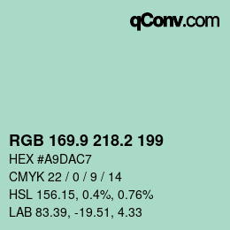 カラーコード: RGB 169.9 218.2 199 | qconv.com