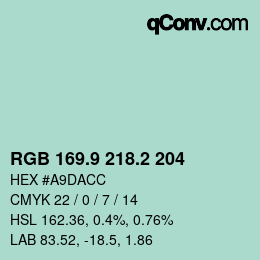カラーコード: RGB 169.9 218.2 204 | qconv.com