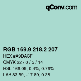 Color code: RGB 169.9 218.2 207 | qconv.com