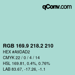 カラーコード: RGB 169.9 218.2 210 | qconv.com