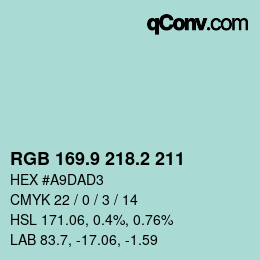 カラーコード: RGB 169.9 218.2 211 | qconv.com